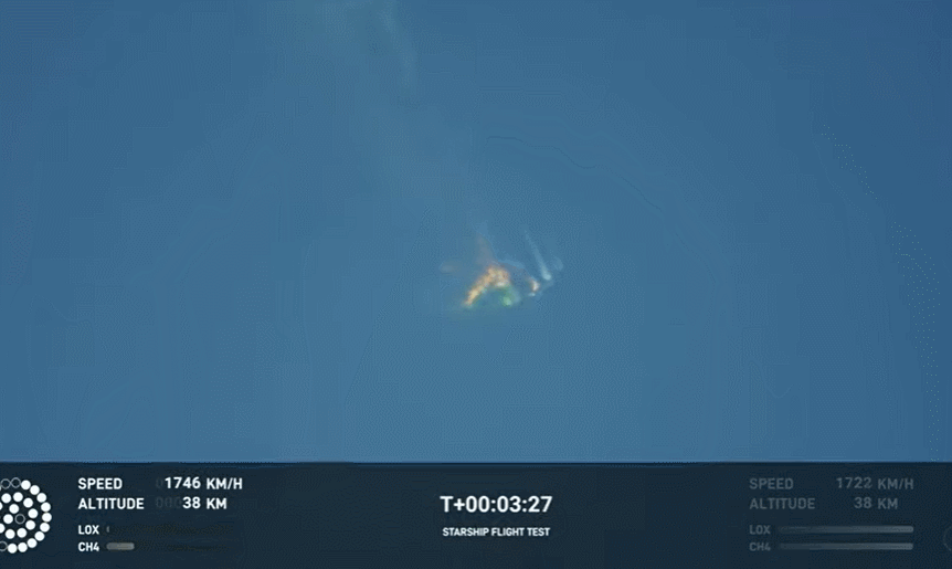 星舰完成第二次试飞：成功实施星箭分离 最终仍触发自毁系统