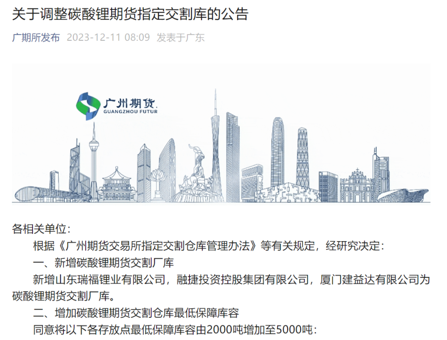 碳酸锂期货早盘即跳水，消息面：广期所宣布交割仓库扩容，影响有多大？